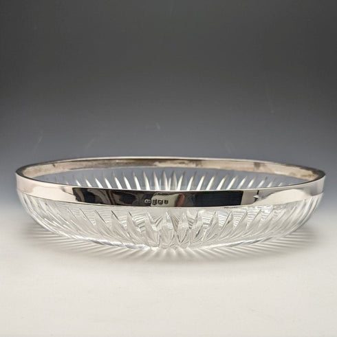 1909年 英国アンティーク 純銀装飾 大型カットグラスボウル 1265g Henry Manton